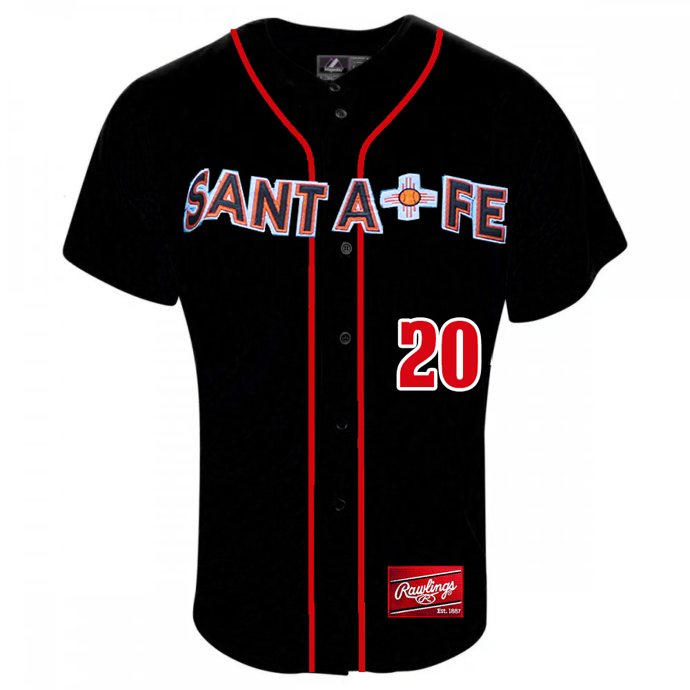 (1141)Santa Fe Fuego Black 2020 Rawlings Game JerseyLength-0